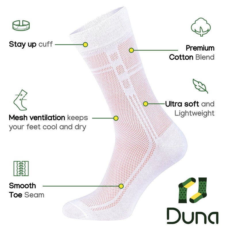 Duna 5 Pairs Cotton Mens Dress Socks - Ultra Thin Breathable Lightweight Crew Length Formal Suit Socks size 11-13 White - Image 2